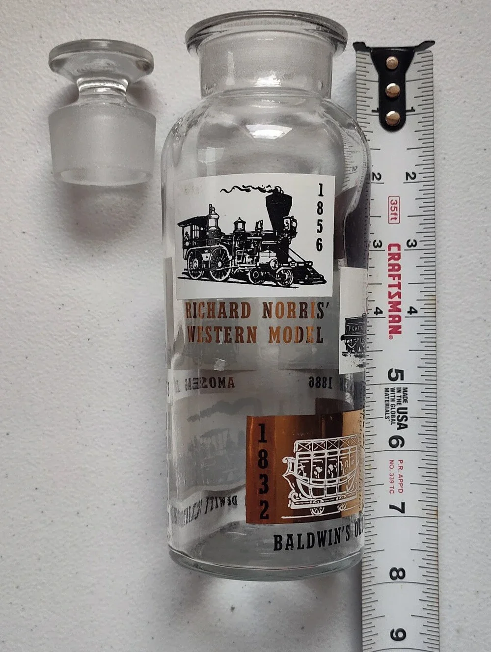 Vtg MCM L&L Glass Liquor Decanter Bottle Locomotives Trains Black Gold